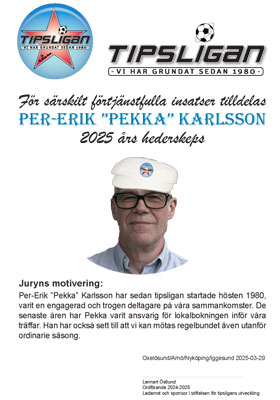 Pekka förärades hederskepsen 2025.